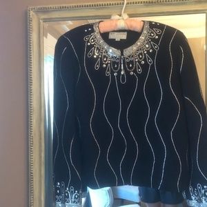 St. John Evening full zip black sweater jacket